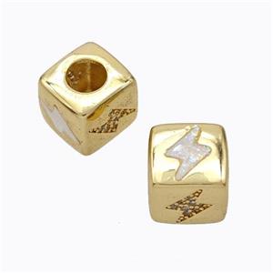 Copper Cube Beads Pave Zirconia Fire Opal Lightning Large Hole 18K Gold Plated, approx 10x10mm, 5mm hole