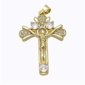 Copper Jesus Crucifix Cross Pendant Pave Zirconia Gold Plated, approx 23-33mm