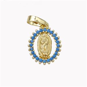 Virgin Mary Charms Copper Pendant Pave Zirconia Gold Plated, approx 12-13mm