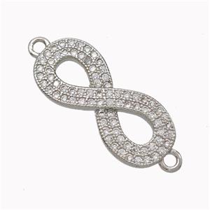 Copper Infinity Connector Micropave Zirconia Platinum Plated, approx 9-20mm
