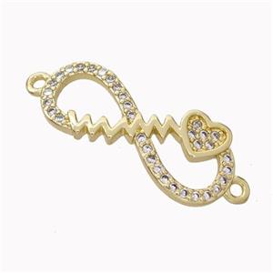 Copper Infinity Connector Micropave Zirconia Heart Gold Plated, approx 11-24mm