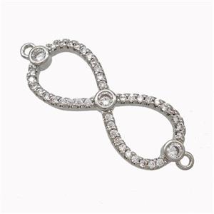 Copper Infinity Connector Micropave Zirconia Platinum Plated, approx 11-28mm