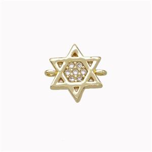 Copper Davidstar Connector Micropave Zirconia Gold Plated, approx 10mm