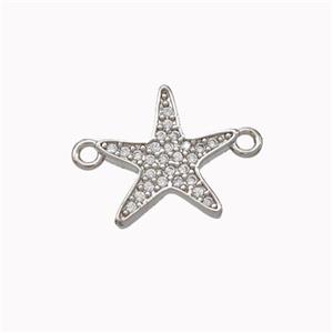 Copper Starfish Connector Micropave Zirconia Platinum Plated, approx 14mm