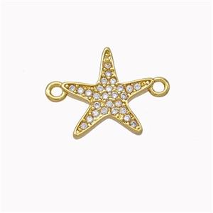 Copper Starfish Connector Micropave Zirconia Gold Plated, approx 14mm