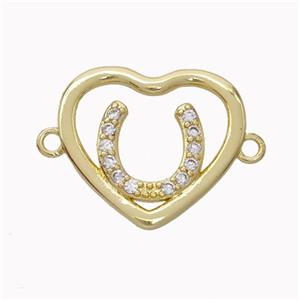 Copper Heart Connector Micropave Zirconia Horseshoe Gold Plated, approx 18-20mm