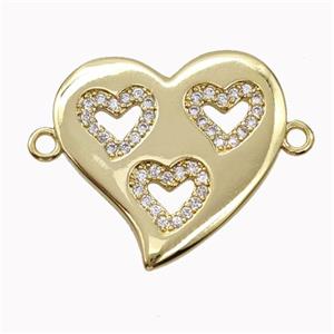 Copper Heart Micropave Zirconia Gold Plated, approx 20-21mm