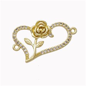 Copper Heart Micropave Zirconia Flower Gold Plated, approx 18-25mm