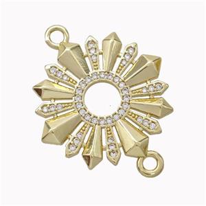 Copper Sunflower Connector Micropave Zirconia Gold Plated, approx 27mm