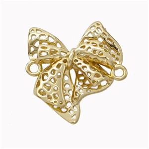 Copper Bowknot Connector Hollow Gold Plated, approx 20-21mm