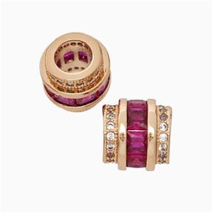 Copper Column Beads Pave Zirconia Large Hole Rose Gold, approx 9.5mm, 5mm hole