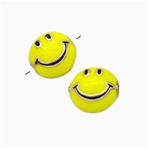Copper Emoji Beads Yellow Enamel Smileface Gold Plated, approx 6-10mm