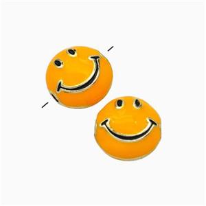 Copper Emoji Beads Orange Enamel Smileface Gold Plated, approx 6-10mm