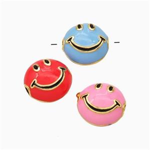 Copper Emoji Beads Enamel Smileface Gold Plated Mixed, approx 6-10mm