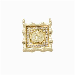 Virgin Mary Charms Copper Pendant Micropave Zirconia Square 2loops Gold Plated, approx 14mm