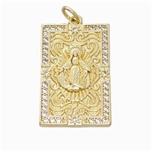 Virgin Mary Charms Copper Pendant Pave Zirconia Rectangle Gold Plated, approx 15-24mm