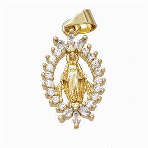 Virgin Mary Charms Copper Pendant Pave Zirconia Gold Plated, approx 12-20mm
