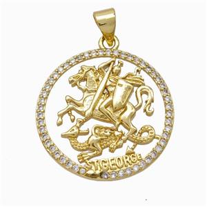 Copper Stgeorge Pendant Pave Zirconia Gold Plated, approx 23mm