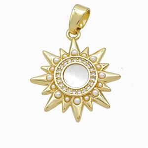 Copper Sun Pendant Micropave Zirconia Shell Resin 18K Gold Plated, approx 20mm