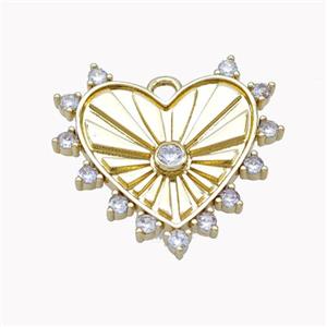 Copper Heart Pendant Micropave Zirconia Gold Plated, approx 22mm
