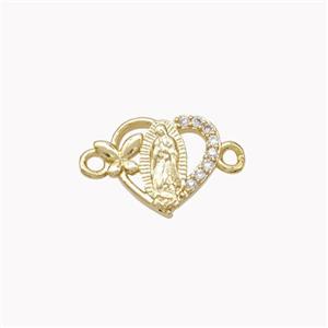 Virgin Mary Charms Copper Heart Connector Pave Zirconia Butterfly Gold Plated, approx 10.5mm