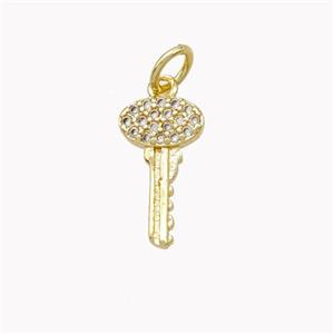 Copper Key Pendant Pave Zirconia Gold Plated, approx 7-13mm
