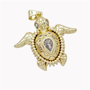 Copper Tortoise Pendant Pave Zirconia Gold Plated, approx 25-28mm