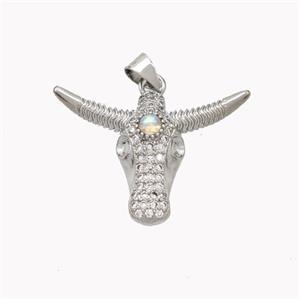 Copper Bullhead Pendant Pave Zirconia Platinum Plated, approx 20-28mm