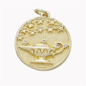 Aladdins Magic Lamp Charms Copper Pendant Pave Zirconia Gold Plated, approx 19mm