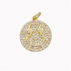 Copper Emoji Pendant Micropave Zirconia Lightning Gold Plated, approx 15mm