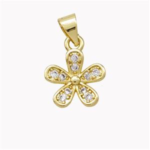 Copper Flower Pendant Pave Zirconia Gold Plated, approx 11mm