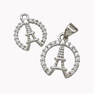 Eiffel Tower Charms Copper Pendant Micropave Zirconia Platinum Plated, approx 11mm