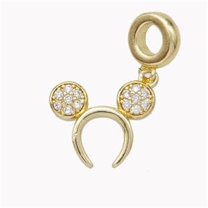 Barrette Charms Copper Pendant Pave Zirconia Gold Plated, approx 13-17mm, 9mm