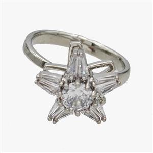 Copper Flower Rings Pave Zirconia Rotatable Adjustable Platinum Plated, approx 16mm, 18mm dia