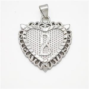 Copper Heart Pendant Letter-B Platinum Plated, approx 22mm