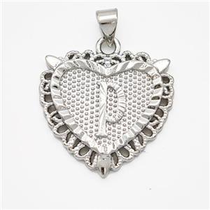 Copper Heart Pendant Letter-P Platinum Plated, approx 22mm