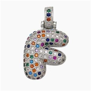 Copper Letter-F Pendant Micropave Zirconia Platinum Plated, approx 15-20mm, 5-8mm