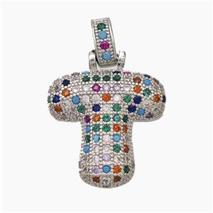 Copper Letter-T Pendant Micropave Zirconia Platinum Plated, approx 15-20mm, 5-8mm