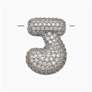 Copper Letter-J Pendant Pave Zirconia Platinum Plated, approx 15-22mm