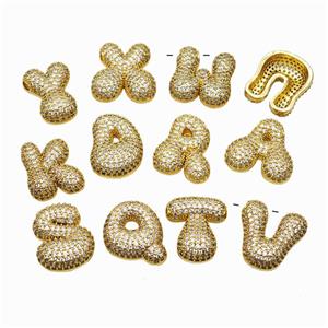 Copper Alphabet Pendant Pave Zirconia Mixed Letters Gold Plated, approx 15-22mm