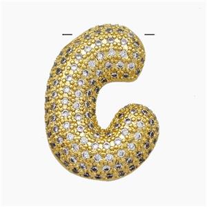 Copper Letter-C Pendant Pave Zirconia Gold Plated, approx 15-25mm
