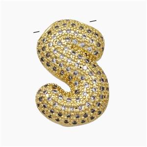 Copper Letter-S Pendant Pave Zirconia Gold Plated, approx 15-25mm