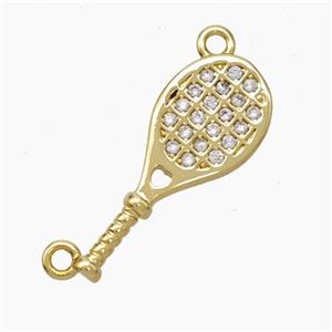 Copper Tennis Rackets Pendant Micropave Zirconia 2loops Sports Gold Plated, approx 8-19mm