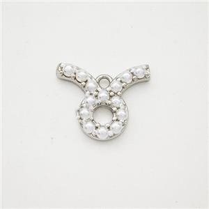 Copper Pendant Pave Pearlized Resin Zodiac Taurus Platinum Plated, approx 10-12mm