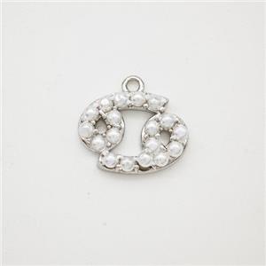 Copper Pendant Pave Pearlized Resin Zodiac Cancer Platinum Plated, approx 10-12mm