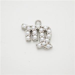 Copper Pendant Pave Pearlized Resin Zodiac Virgo Platinum Plated, approx 10-12mm