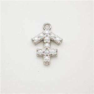 Copper Pendant Pave Pearlized Resin Zodiac Sagittarius Platinum Plated, approx 10-12mm