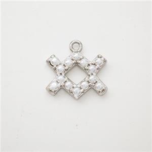 Copper Pendant Pave Pearlized Resin Zodiac Aquarius Platinum Plated, approx 10-12mm