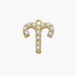 Copper Pendant Pave Pearlized Resin Zodiac Aries Gold Plated, approx 10-12mm