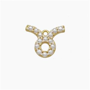 Copper Pendant Pave Pearlized Resin Zodiac Taurus Gold Plated, approx 10-12mm